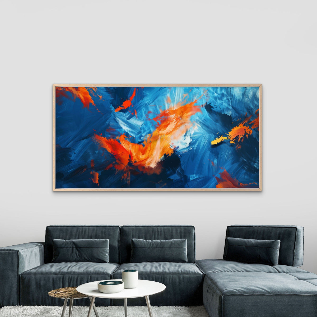 Ocean Firestorm Abstract Art Wall Art Canvas Office Home Room Framed 80x45cm