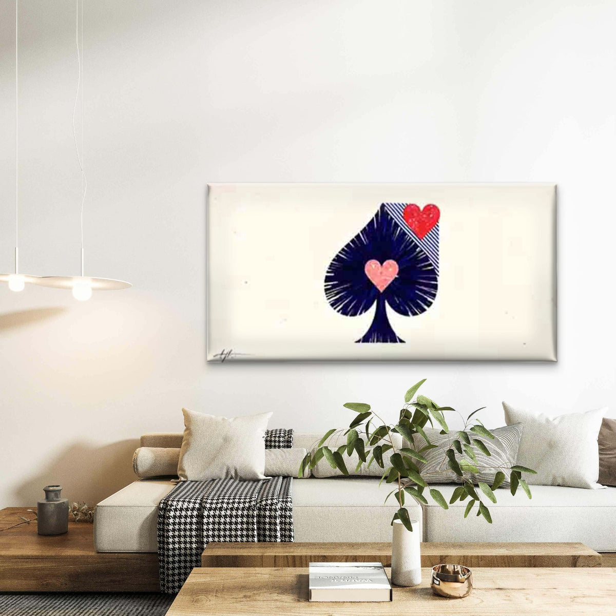 Spade-Shaped Red and Pink Heart Wall Art Canvas Office Home Room Framed 120x60cm