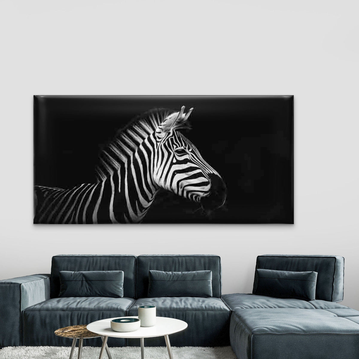 Close-Up of a Zebra Head Wall Art Canvas Office Home Room Framed 80x45cm