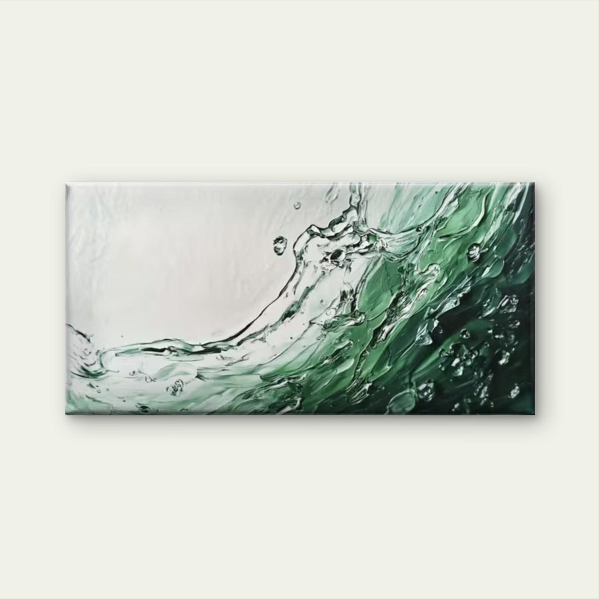 Green Dynamic Waves & Bubbles Wall Art Canvas Office Home Room Framed 80x45cm