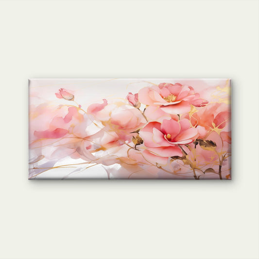 Pink Floral Camellia Flower Wall Art Canvas Office Home Room Framed 80x45cm