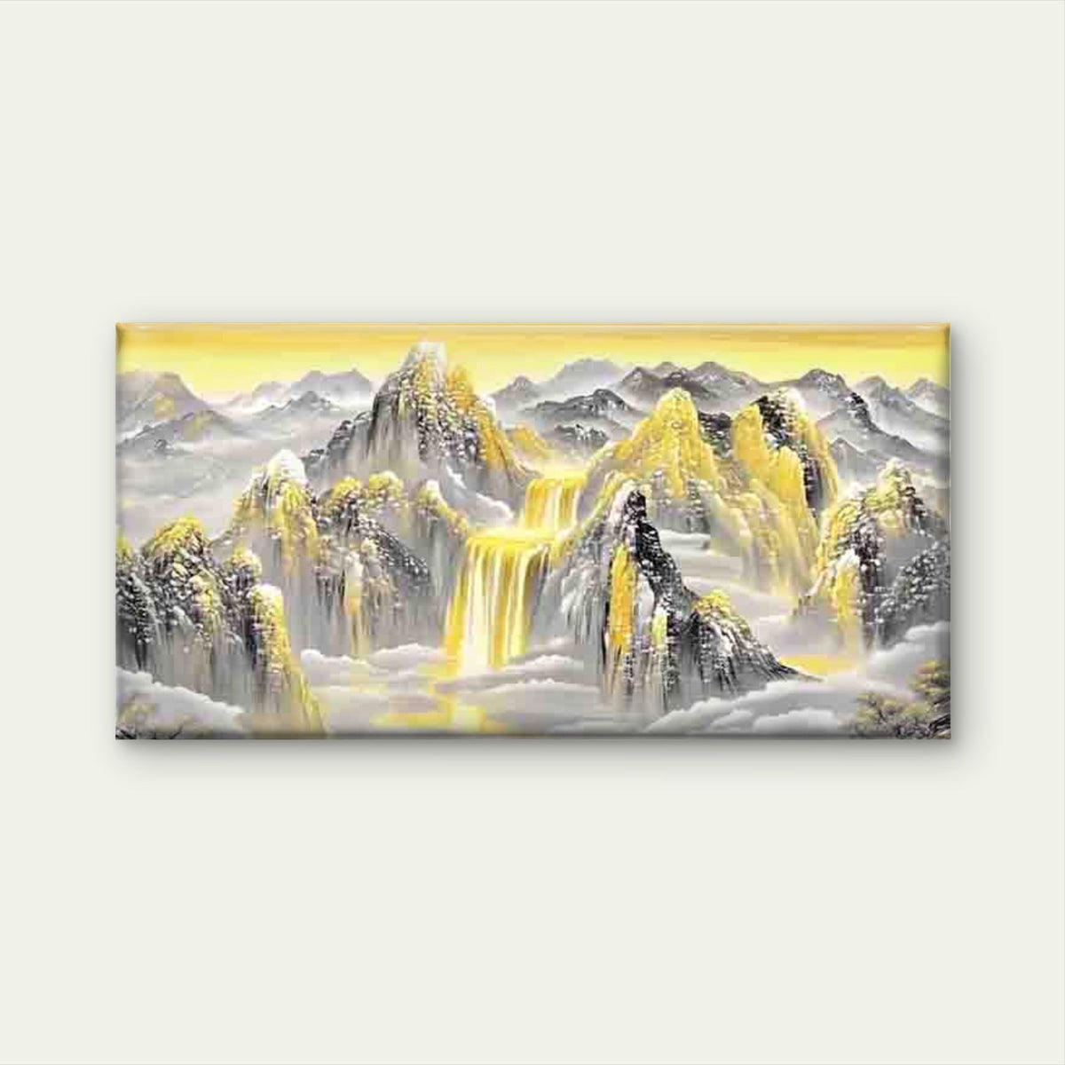 Golden Mountain Scene Wall Art Canvas Office Home Room Framed 120x60cm