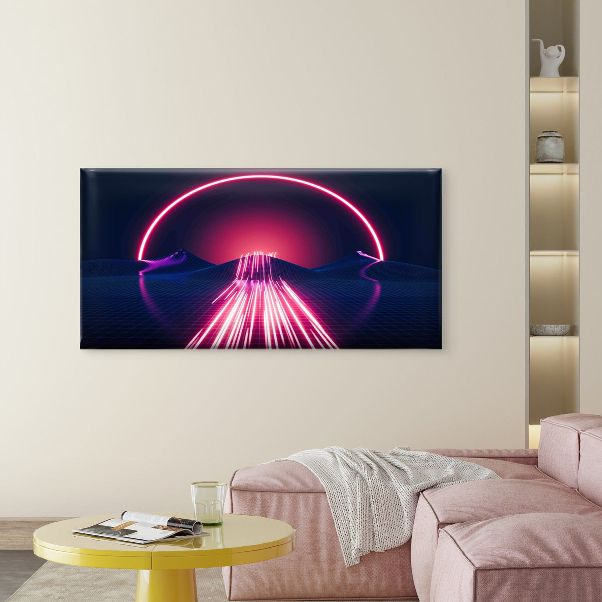 80s Synthwave Landscape Wall Art Canvas Office Home Room Framed 120x60cm