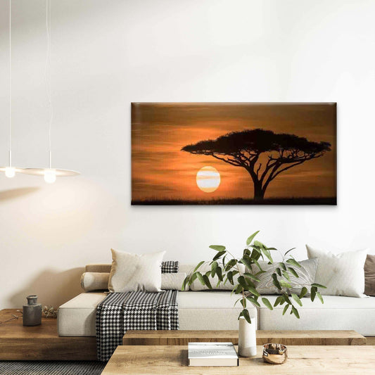 African Savanna Tree Landscape Wall Art Canvas Office Home Room Framed 80x45cm