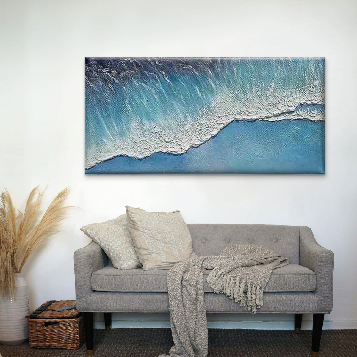 Abstract Navy Blue & Soft Beige Wall Art Canvas Office Home Room Framed 120x60cm