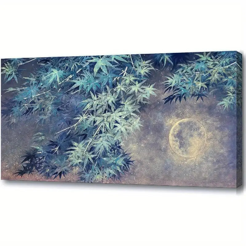 Night Sky Blue Trees & Moon Wall Art canvas office home room framed 120x60cm