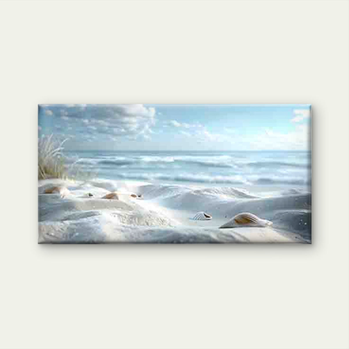 Scattered Shells on White Sand Wall Art Canvas Office Home Room Framed 120x60cm