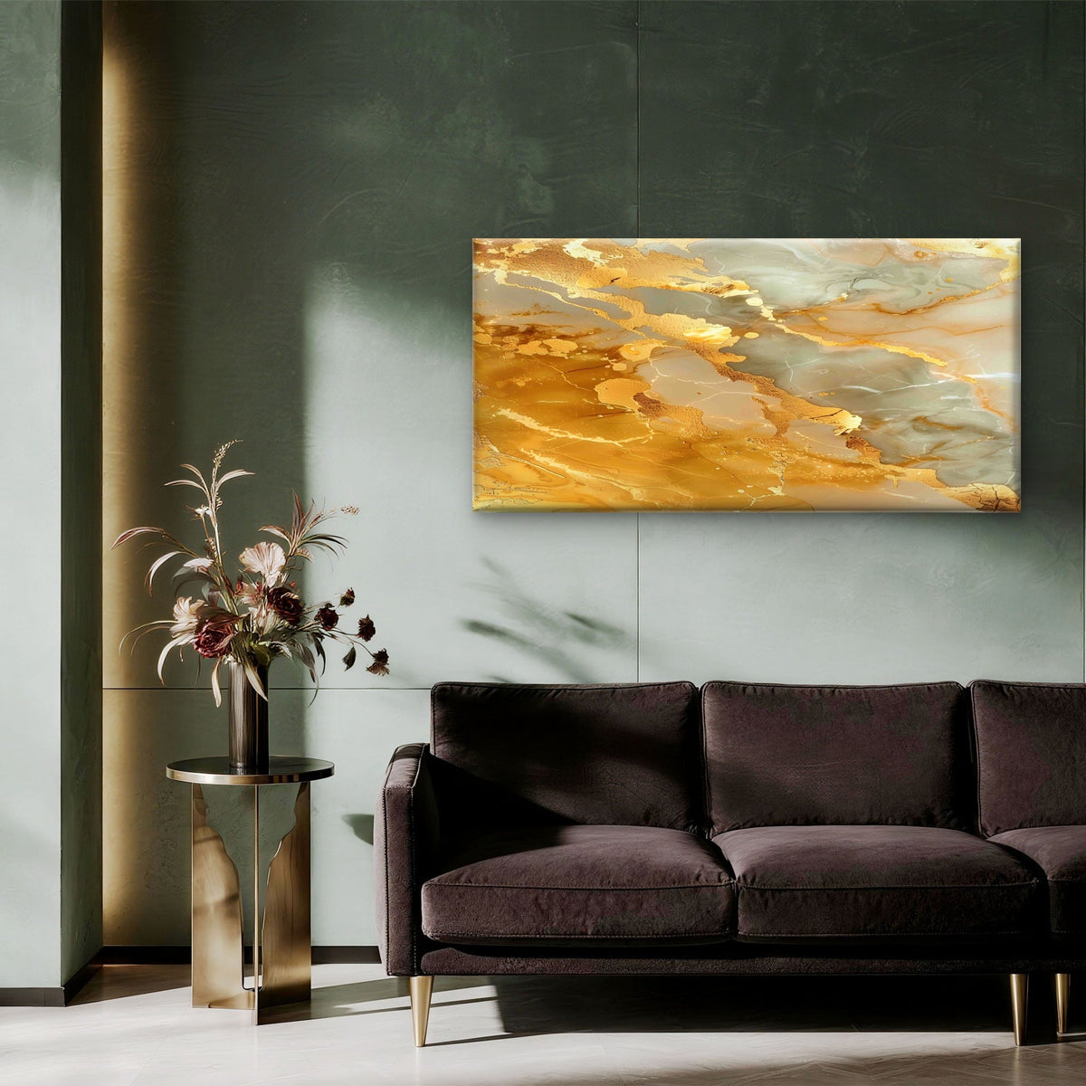 Sage Amber Agate Stone Wall Art Canvas Office Home Room Framed 120x60cm