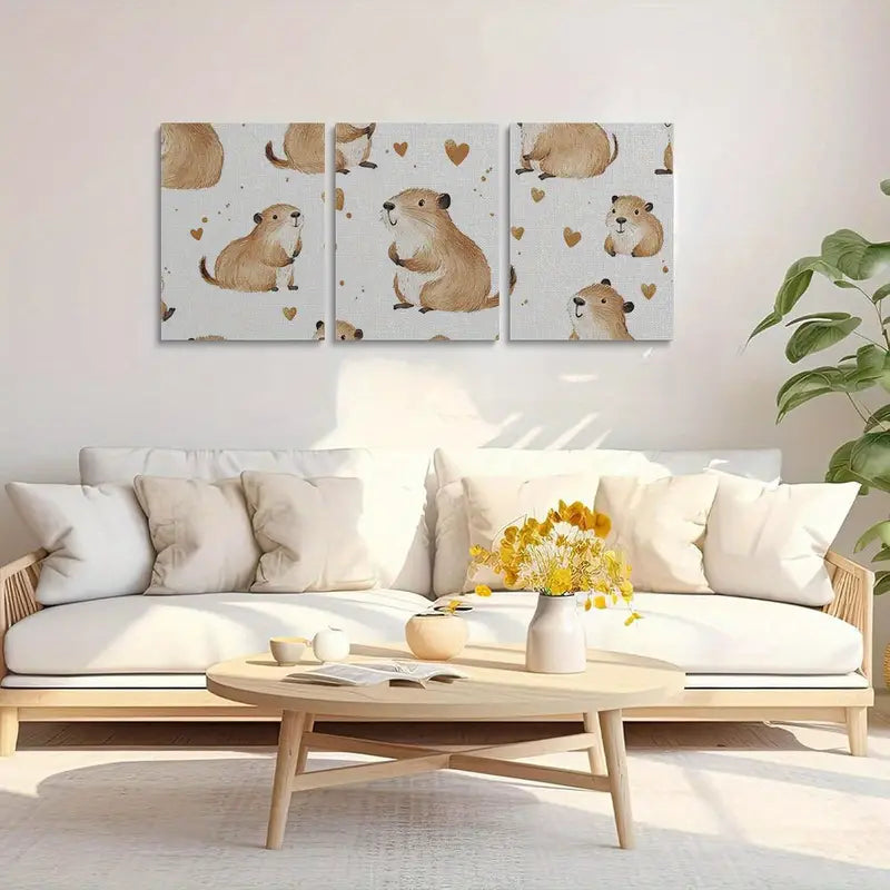 3pcs Cute Capybara Unique Animal Illustrations Metal Print Ready to Hang Art
