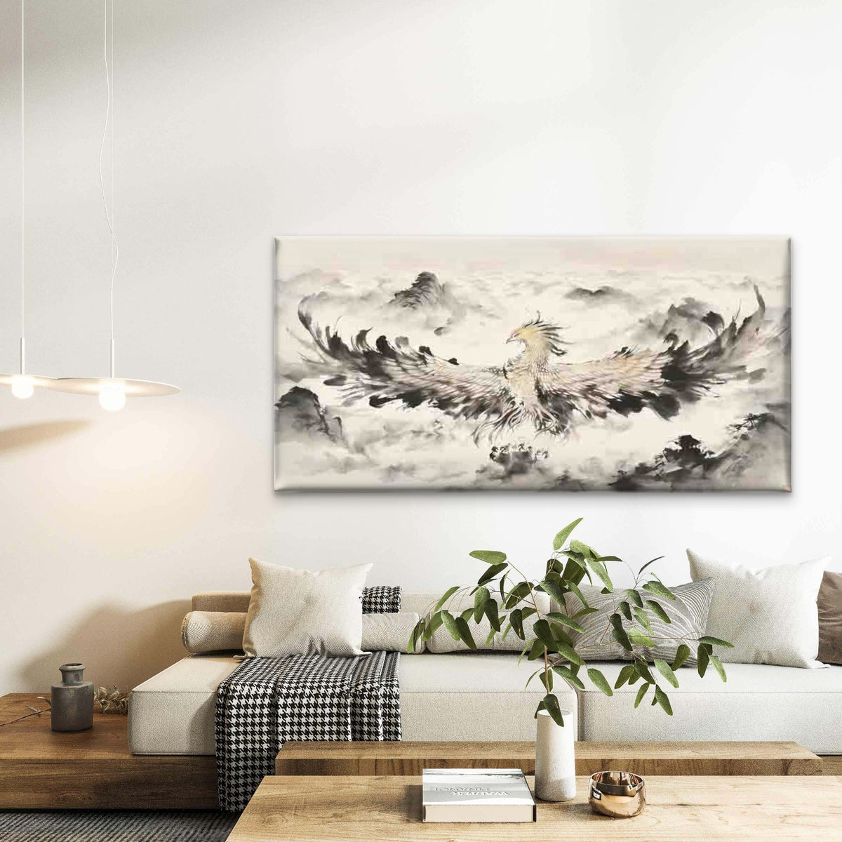 Phoenix Flying Over Mountains Wall Art Canvas Office Home Room Framed 120x60cm