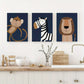 3pcs Navy Blue Safari Animal Minimalist Painting Metal Print Ready to Hang Art