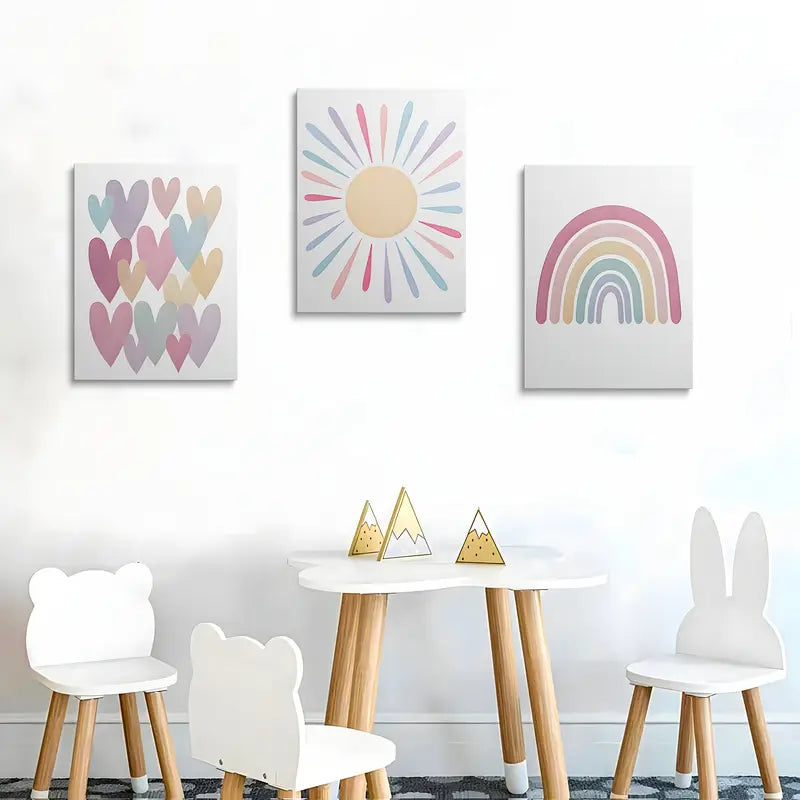 3pcs Colorful Bohemian Pink Rainbow Sun Painting Pattern Metal Print Ready to Hang Art