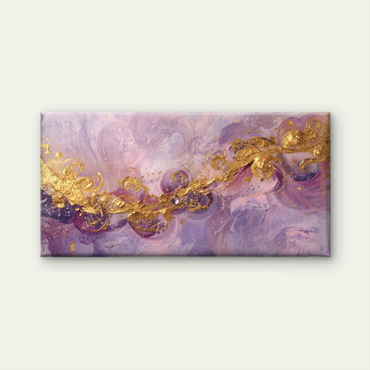 Purple Gold Swirl Abstract Wall Art Canvas Office Home Room Framed 80x45cm