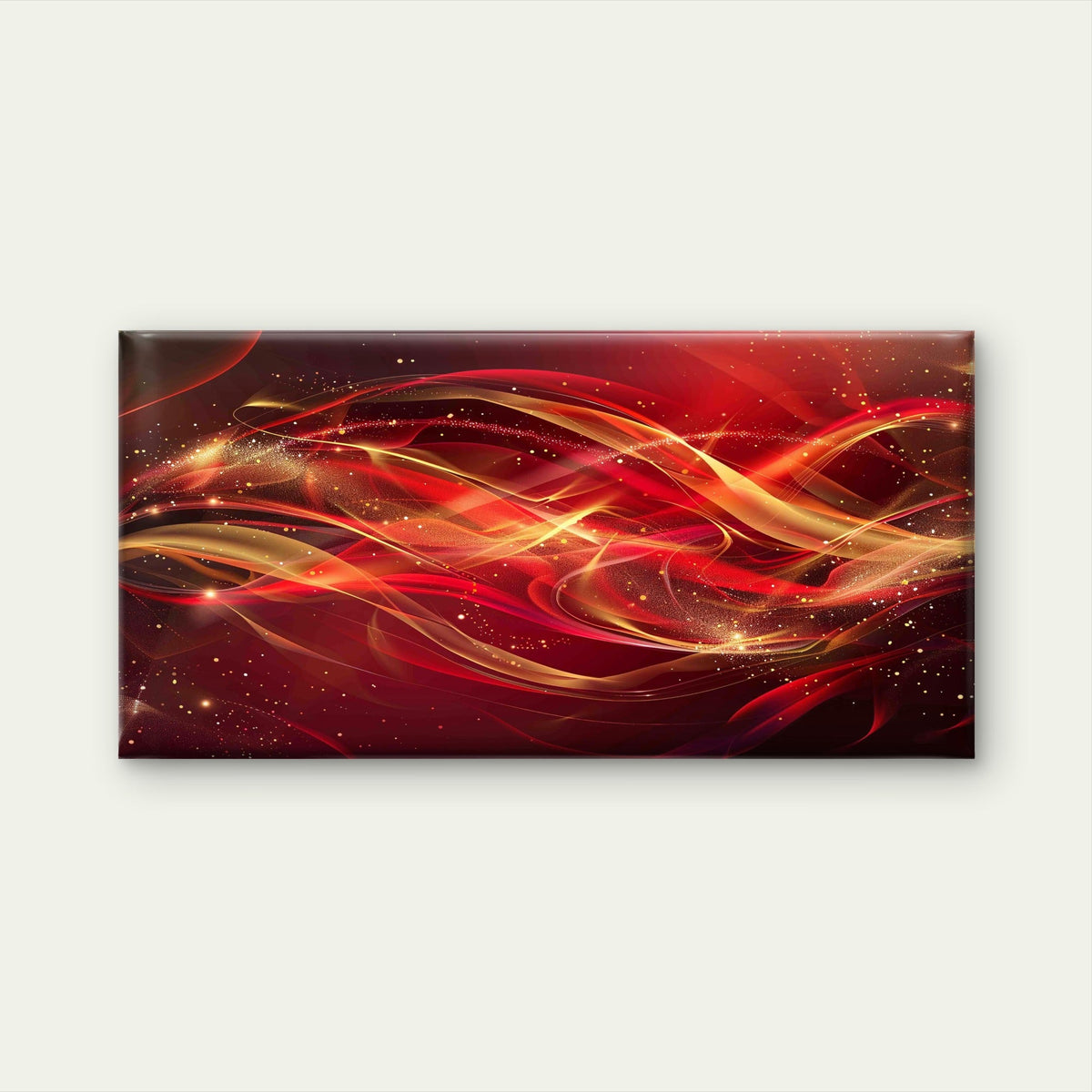 Red and Gold Swirl on Black Wall Art Canvas Office Home Room Framed 120x60cm