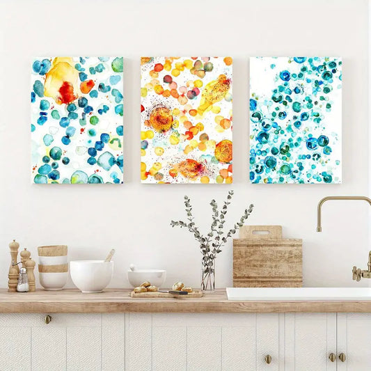 3pcs Colorful Drops & Splashes Vibrant Design Metal Print Ready to Hang Art