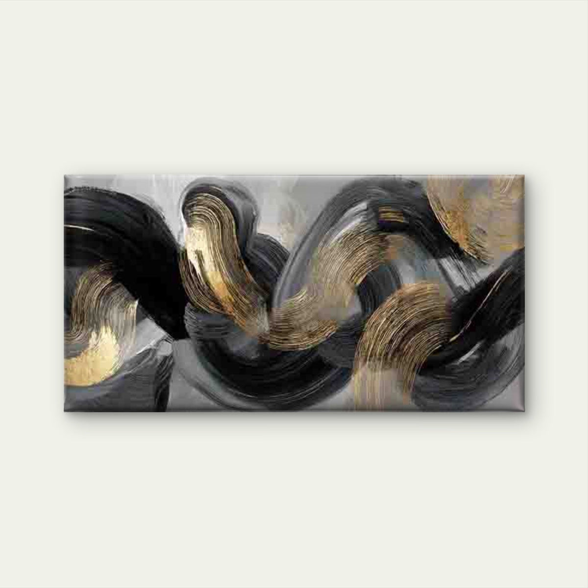 Black, Gray, Golden Swirls Wall Art Canvas Office Home Room Framed 120x60cm