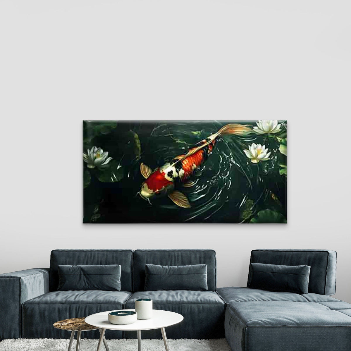 Koi Fish & for Lotus Wall Art Canvas Office Home Room Framed 120x60cm