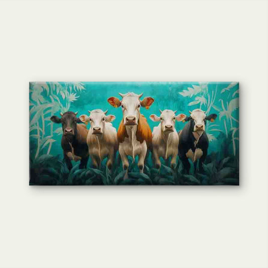Featuring Cows in a Jungle Wall Art Canvas Office Home Room Framed 80x45cm