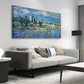 Serene River & Cityscape Scene Wall Art canvas office home room framed 120x60cm