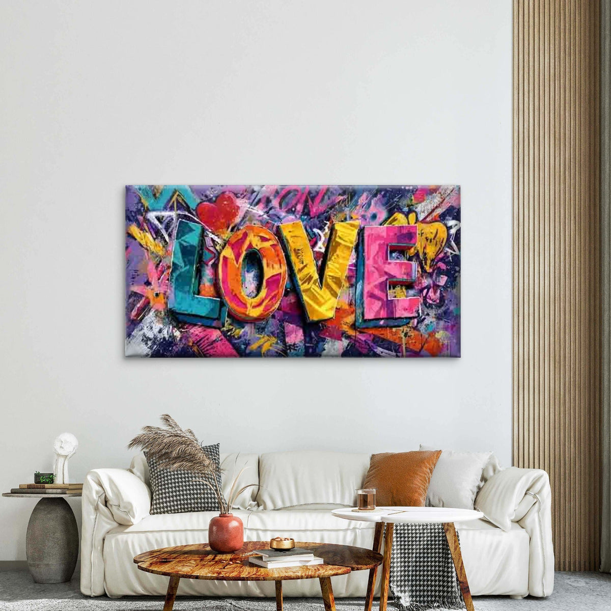 Colorful Graffiti LOVE Text Wall Art Canvas Office Home Room Framed 80x45cm