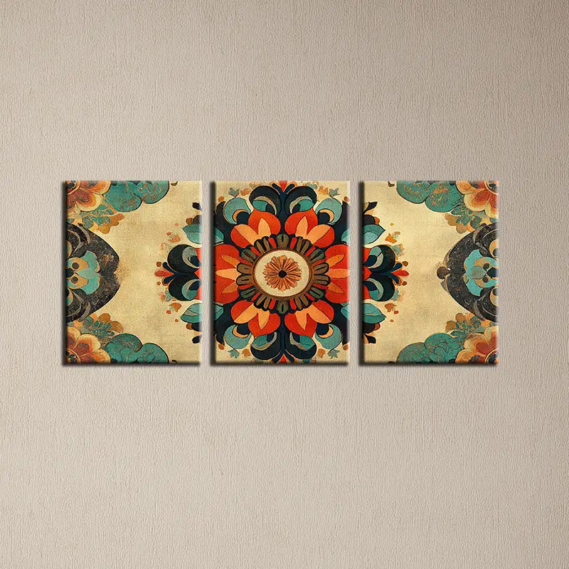 3pcs Cute Mandala Flower Classic Design Metal Print Ready to Hang Art