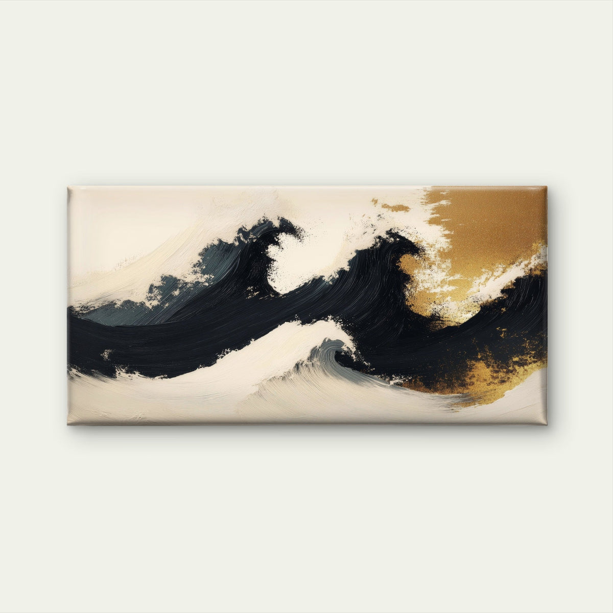 Abstract Great Wave Black Gold Wall Art Canvas Office Home Room Framed 120x60cm