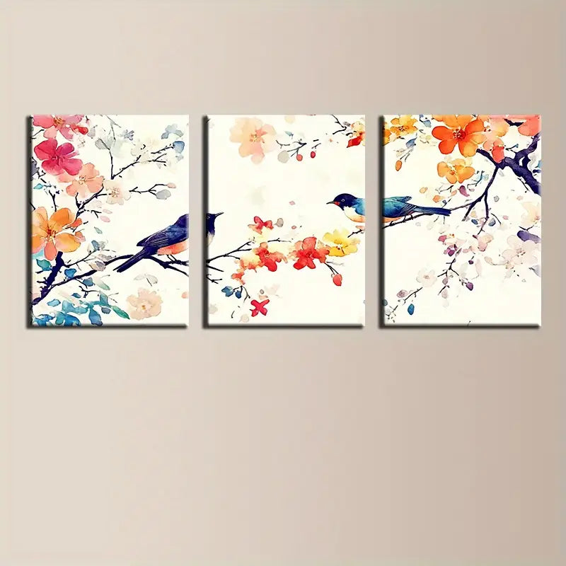 3pcs Colorful Birds & Flowers Vibrant Floral Metal Print Ready to Hang Art