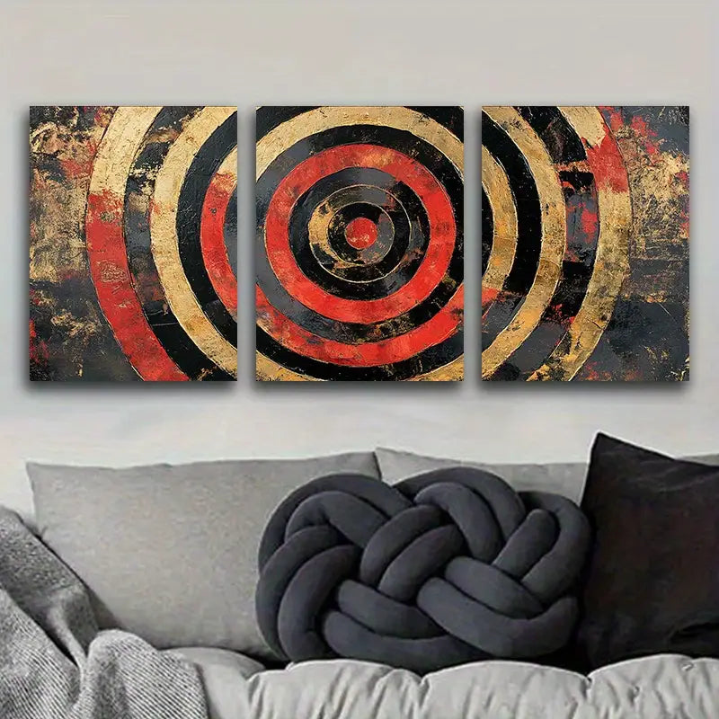 3pcs Red Concentric Circles Design Metal Print Ready to Hang Art