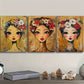 3pcs Featuring a Lovely Girl Adorned with Flowers in Her Hair Metal Print Ready to Hang Art