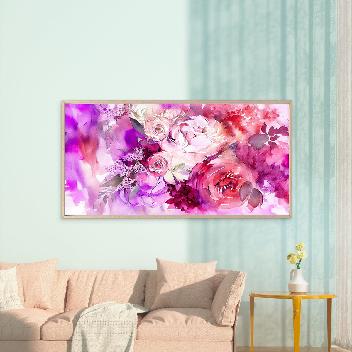 Pink Peony Watercolor Dreams Wall Art Canvas Office Home Room Framed 80x45cm
