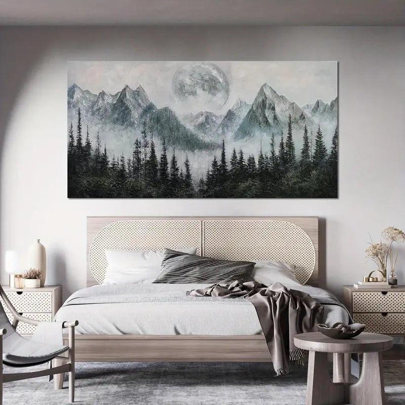 Black and White Foggy Forest Mountain Wall Art canvas office home room framed 120x60cm