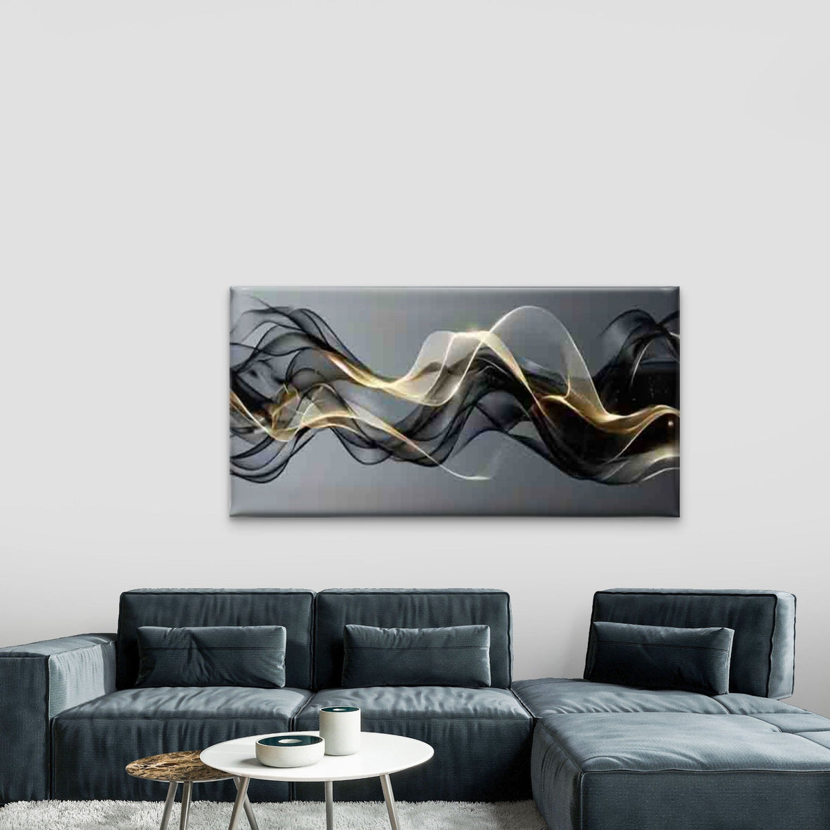 Abstract Dark Tone Waves Wall Art Canvas Office Home Room Framed 120x60cm