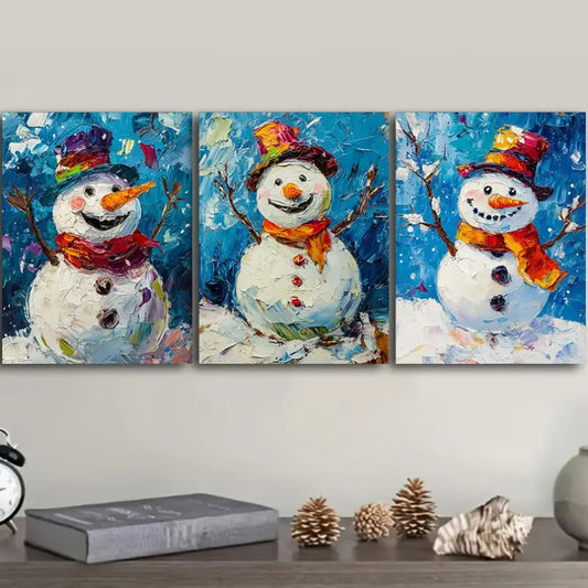 3pcs Happy Snowman Festive Holiday Metal Print Ready to Hang Art
