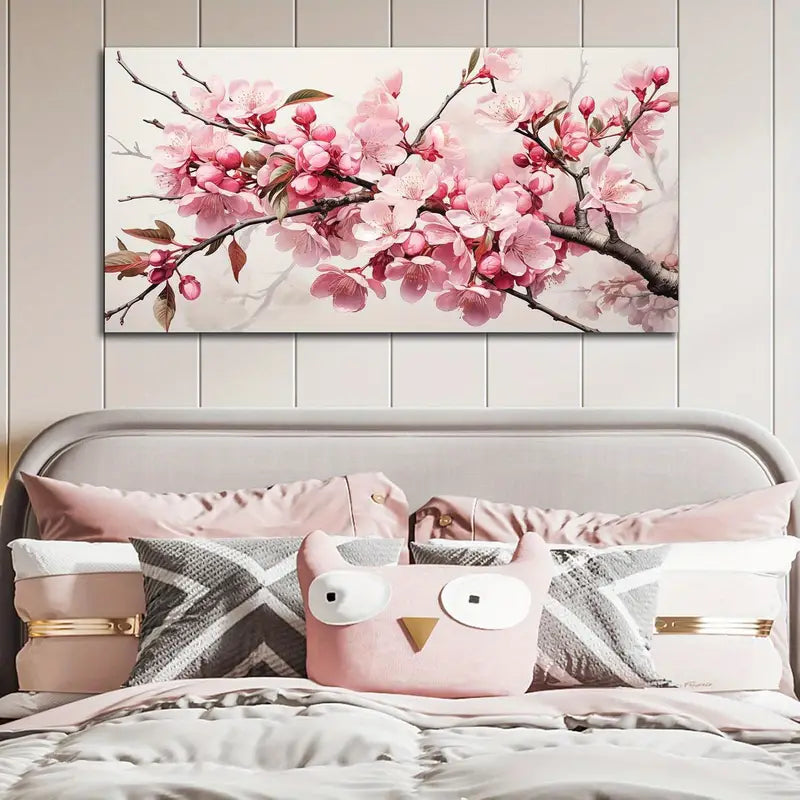 Pink Flower & Leaves Tree Wall Art canvas office home room framed 120x60cm
