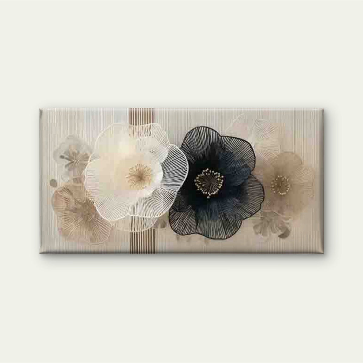 Black & White Floral Designs Wall Art Canvas Office Home Room Framed 80x45cm