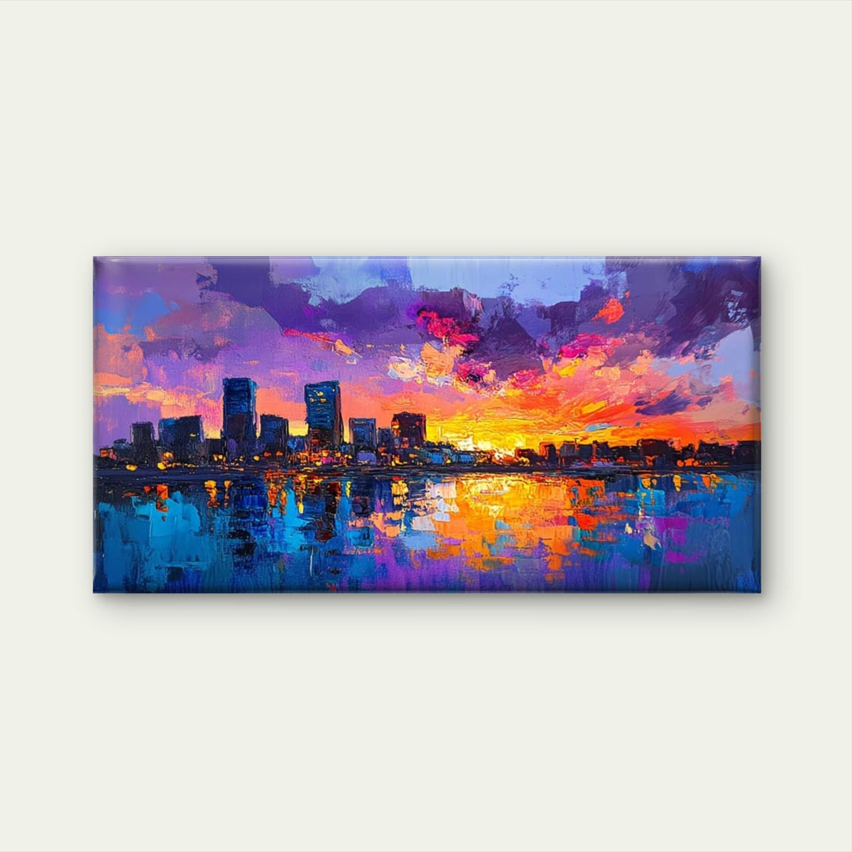 Vivid Sunset City Skyline Wall Art Canvas Office Home Room Framed 120x60cm