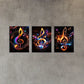 3pcs Abstract Colorful Musical Notes Classic Design Metal Print Ready to Hang Art