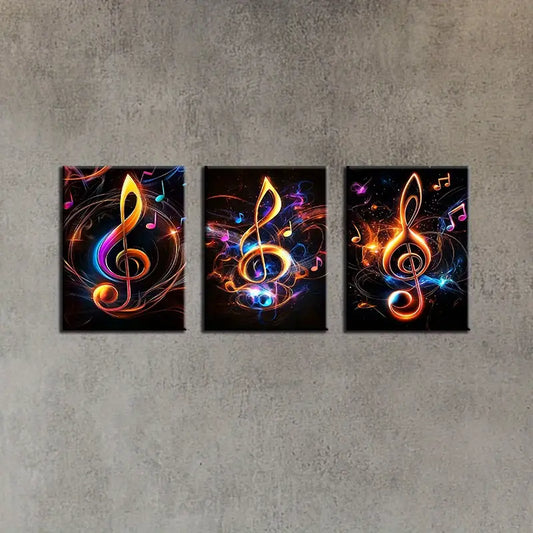 3pcs Abstract Colorful Musical Notes Classic Design Metal Print Ready to Hang Art