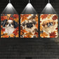 3pcs Pekingese Dog Autumn Leaves Elegant Design Metal Print Ready to Hang Art