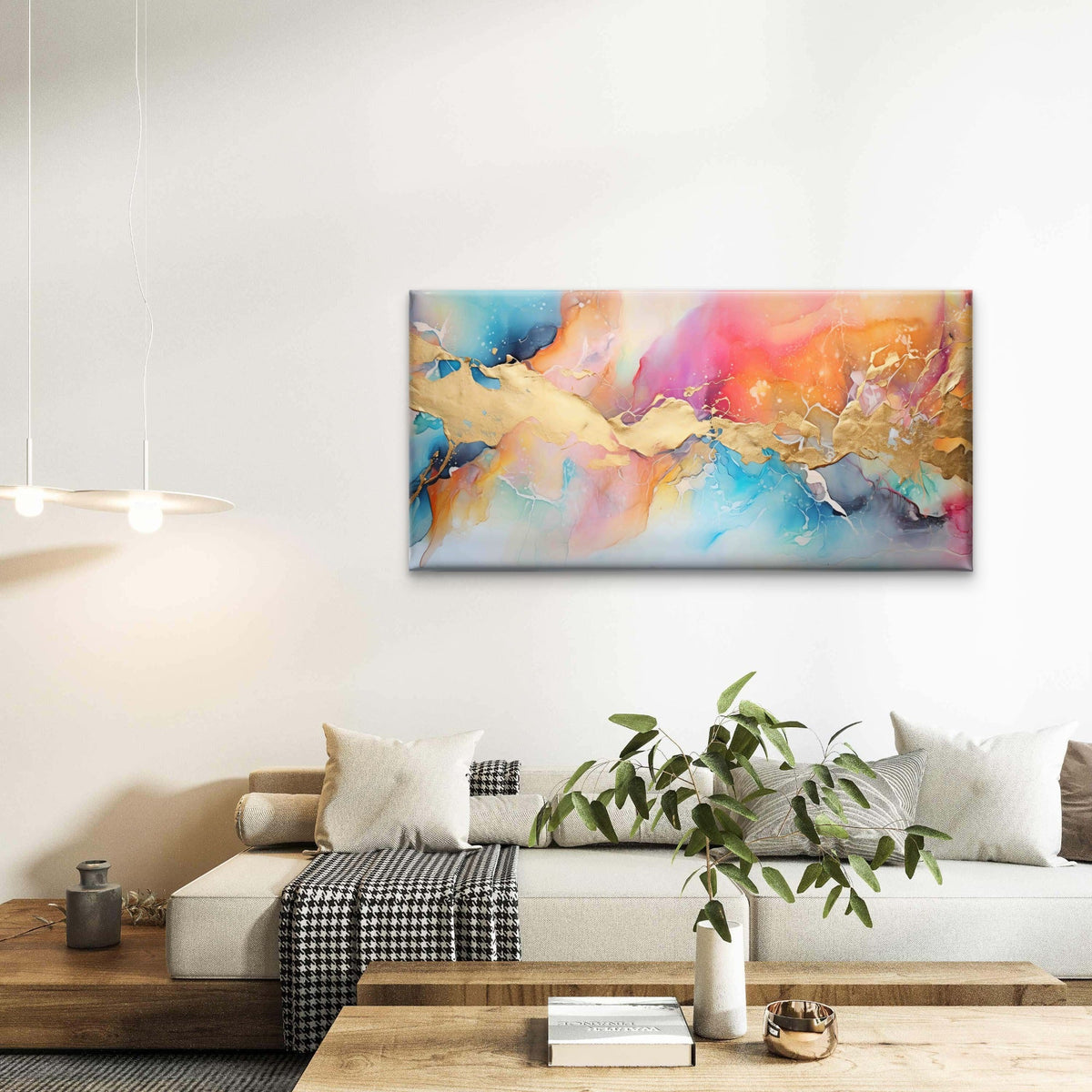 Golden Radiance Over Pastel Wall Art Canvas Office Home Room Framed 120x60cm