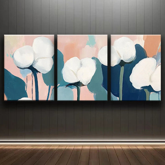 3pcs Watercolor Little Cutie White Flowers Painting Metal Print Ready to Hang Art