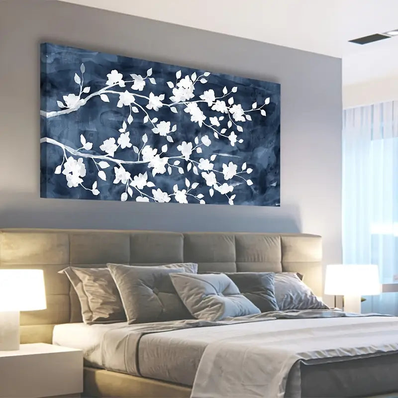 Modern Abstract White Floral Gray White Tree Wall Art canvas office home room framed 120x60cm