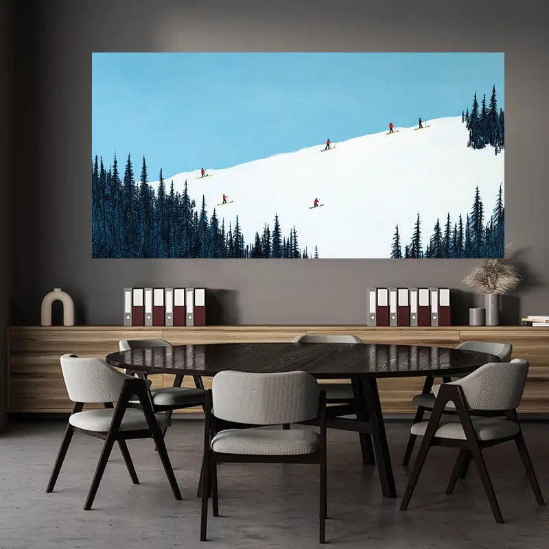 Vibrant Skiing Scene Wall Art wall canvas office home room framed 120x60cm