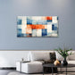 Blue Orange Geometric Mosaic Pattern Wall Art Canvas Office Home Framed 80x45cm