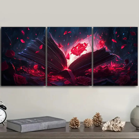 3pcs Red Grimoire Design Metal Print Ready to Hang Art