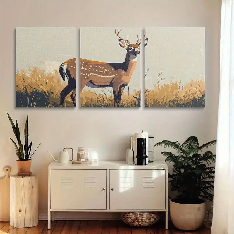 3pcs White-Tailed Deer in Natural Habitat Unique Metal Print Ready to Hang Art
