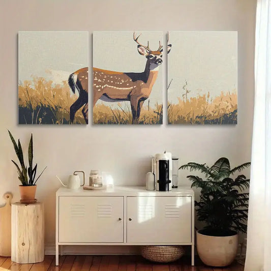 3pcs White-Tailed Deer in Natural Habitat Unique Metal Print Ready to Hang Art