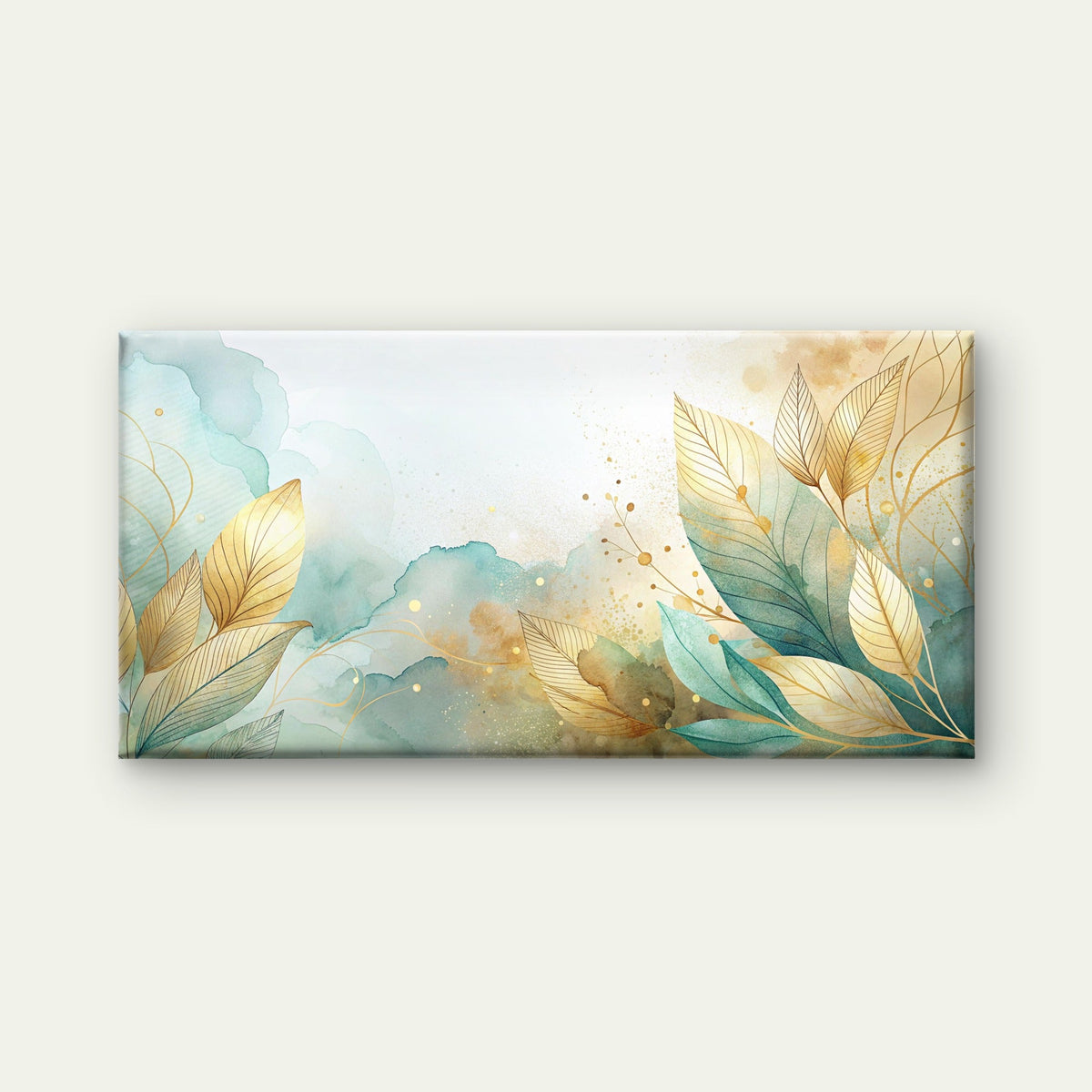 Sage Currents Golden Leaves Wall Art Canvas Office Home Room Framed 120x60cm
