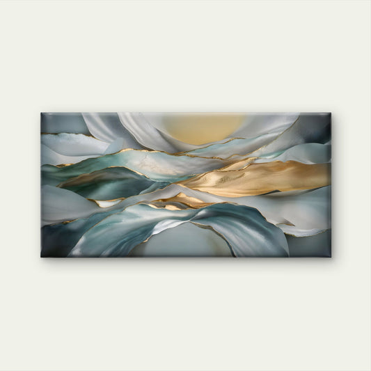 Teal Gold Waves Abstract Wall Art Canvas Office Home Room Framed 80x45cm
