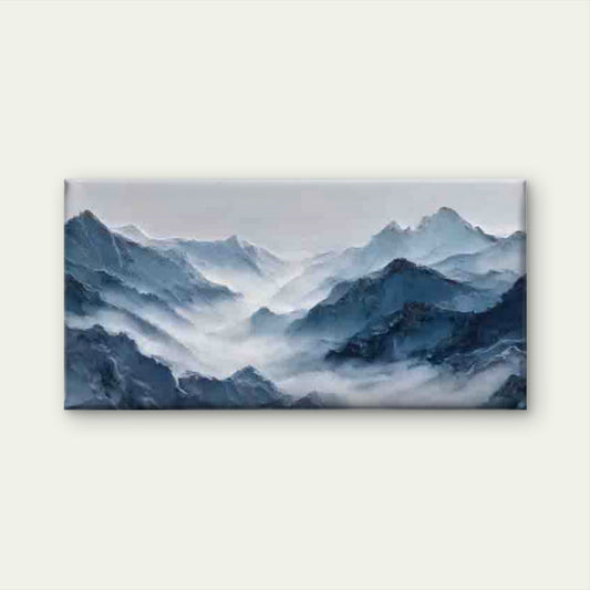 Misty Blue Mountain Landscape Wall Art Canvas Office Home Room Framed 80x45cm